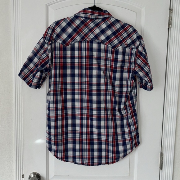 Cowboy Up plaid snap front shirt red white blue āMerica M - Picture 4 of 8